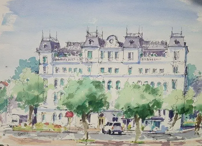 Acuarela del Palacio de la Magdalena realizada por el artista Jaime Gonz&aacute;lez, director del taller de la Fundaci&oacute;n Santander Creativa