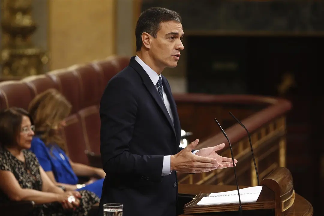 El candidato socialista a la Presidencia del Gobierno, Pedro S&aacute;nchez, interviene durante la segunda jornada de la sesi&oacute;n de investidura.