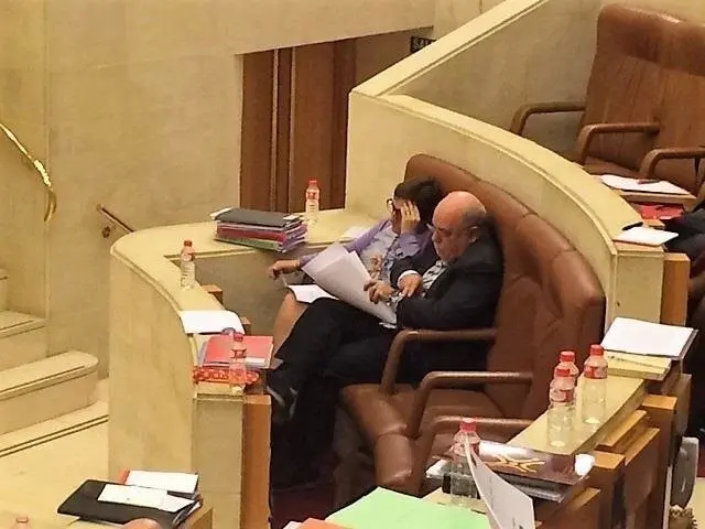 Mar&iacute;a Luisa Real y Juan Jos&eacute; Sota en el Parlamento de Cantabria durante su etapa como consejeros 
