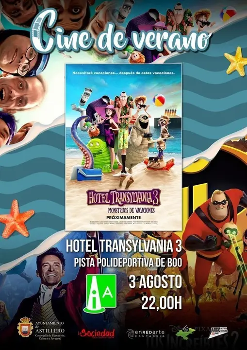 Cartel de la proyecci&oacute;n de 'Hotel Transilvania 3' dentro del Ciclo de Cine de Verano de Astillero