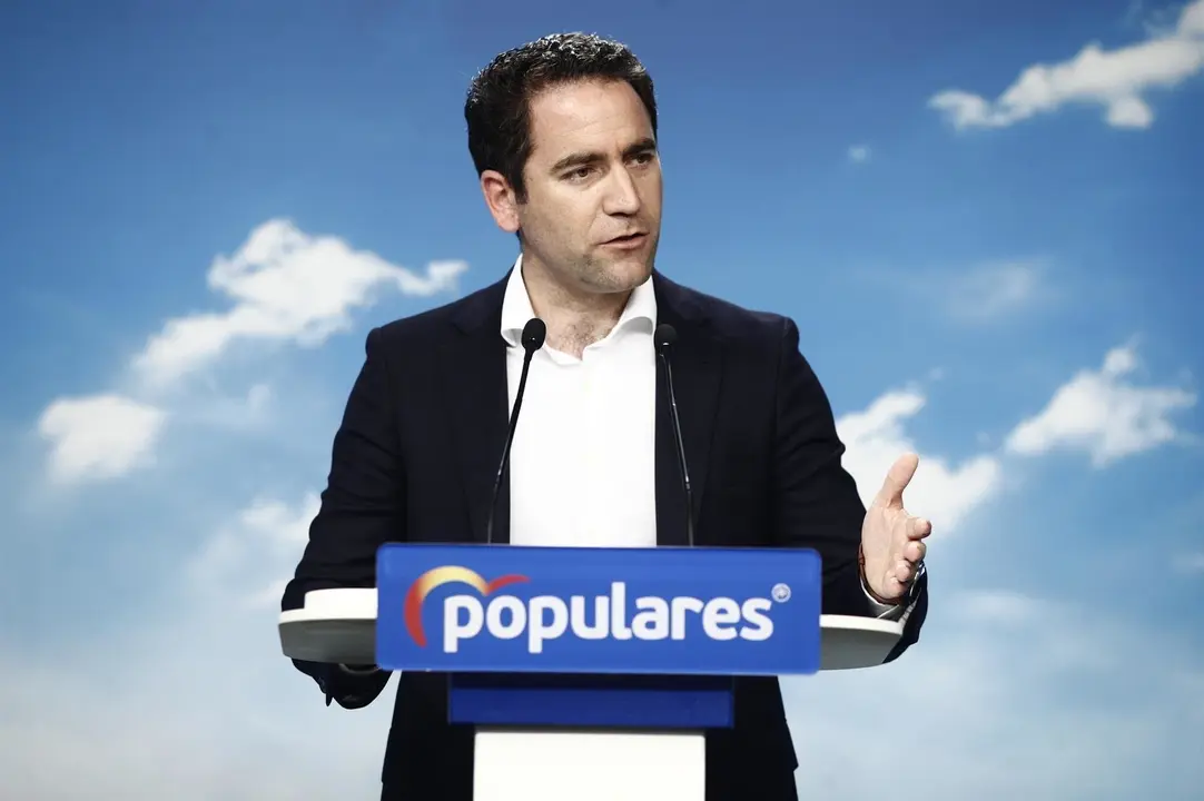 El secretario general del Partido Popular, Teodoro Garc&iacute;a Egea, en rueda de prensa en la sede nacional del partido tras la reuni&oacute;n del Comit&eacute; de Direcci&oacute;n del PP.