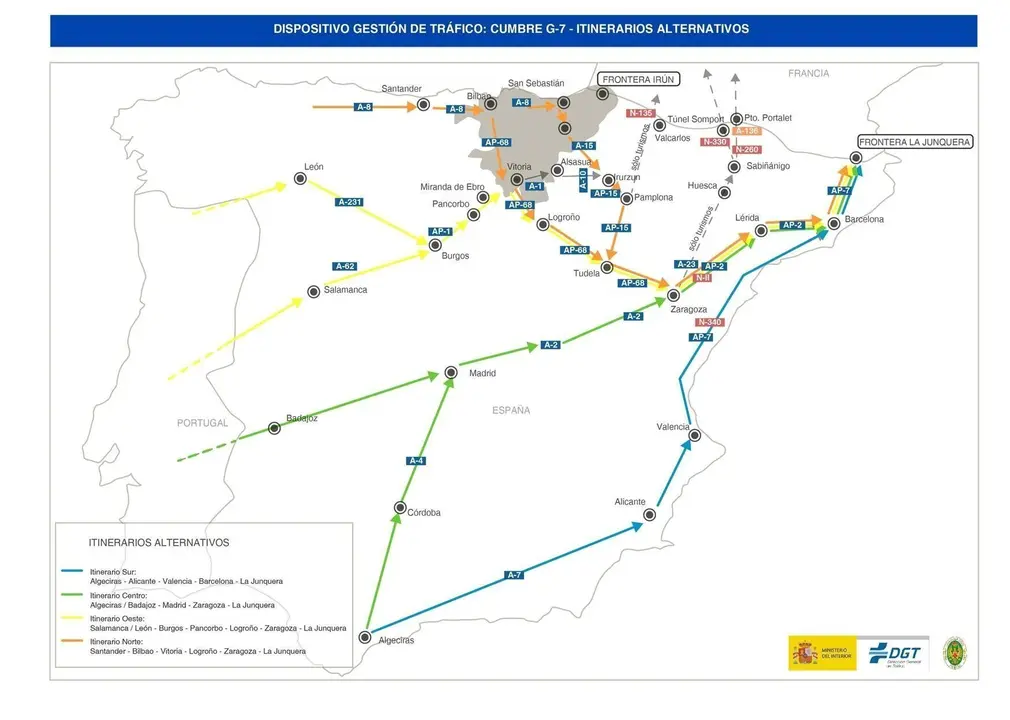 Mapa de las medidas reguladoras en la circulaci&oacute;n durante la celebraci&oacute;n de la Cumbre del G7.