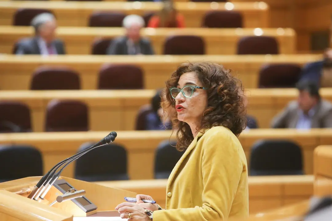La ministra de Hacienda, Mar&iacute;a Jes&uacute;s Montero, interviene desde la tribuna en una sesi&oacute;n plenaria en el Senado. 