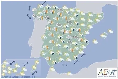 Las lluvias y tormentas afectar&aacute;n a la mayor parte de la Pen&iacute;nsula este lunes 26 de agosto