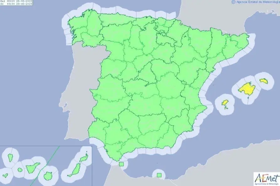 Alerta amarilla por riesgo de lluvias y tormentas en Baleares