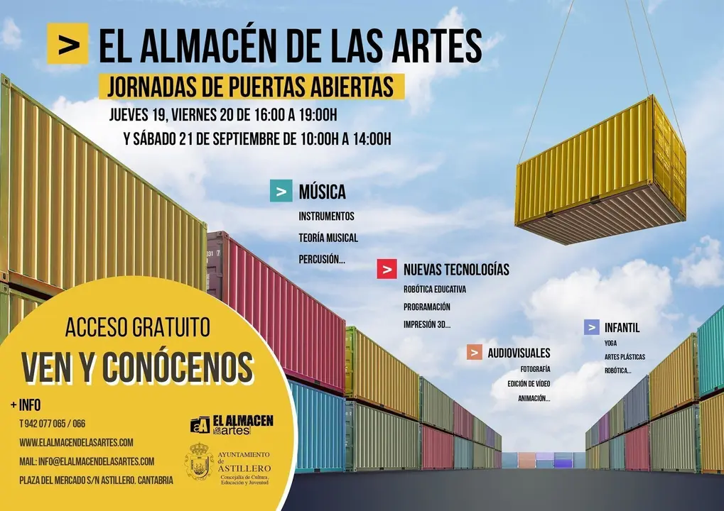 Cartel de las jornadas de puertas abiertas en El Almac&eacute;n de las Artes
