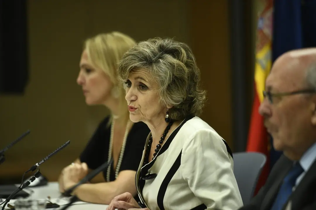 (I-D)  La directora de la Organizaci&oacute;n Nacional de Trasplantes, Beatriz Dom&iacute;nguez-Gil; la ministra de Sanidad, Consumo y Bienestar Social en funciones, Maria Luisa Carcedo durante su intervenci&oacute;n y el director del registro espa&ntilde;ol de donantes de m&eacute;dula &oacute;s