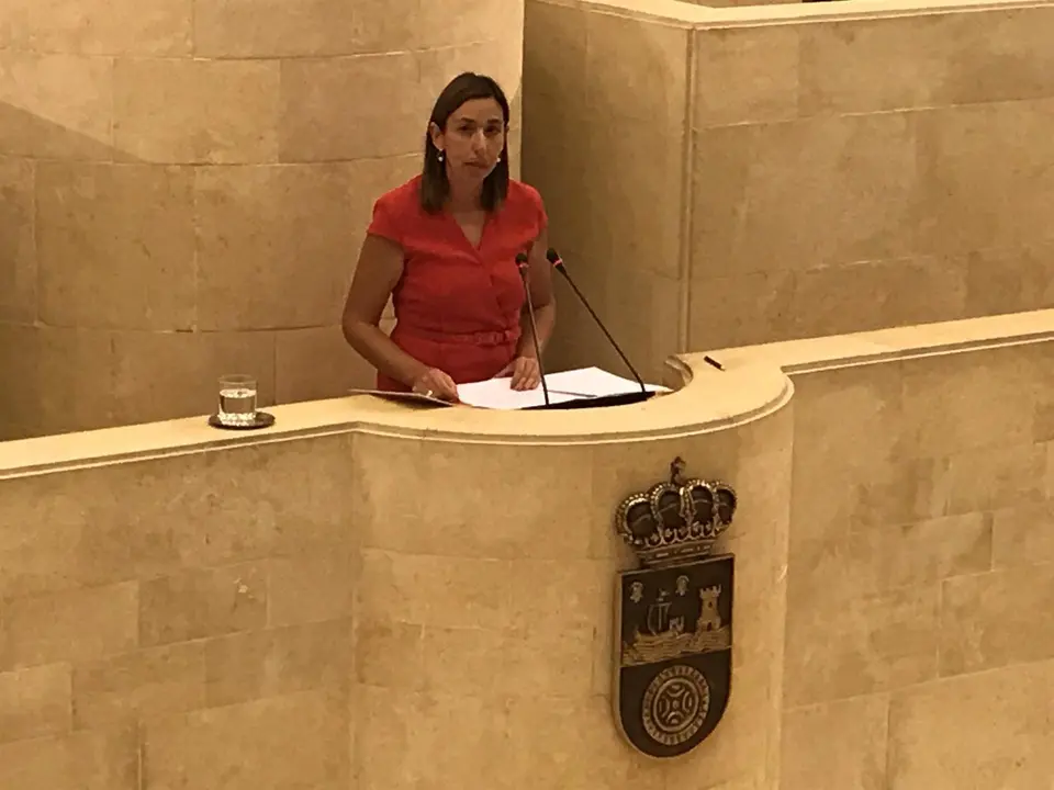 La consejera de Econom&iacute;a y Hacienda, Mar&iacute;a S&aacute;nchez, contesta a una interpelaci&oacute;n en el Parlamento