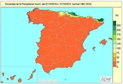 El a&ntilde;o hidrol&oacute;gico 2019-2020 comienza con un 90% menos lluvias de lo normal.