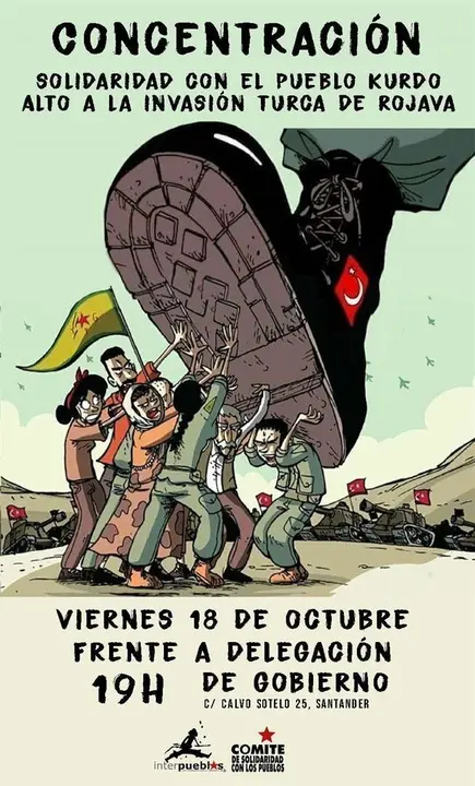 Cartel de la concentraci&oacute;n convocada por Interpueblos en solidaridad con Rojava y el Kurdistan