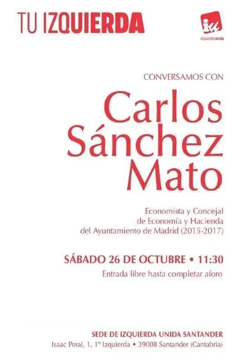 Cartel del acto con Carlos S&aacute;nchez Mato