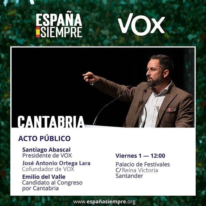 Cartel mitin Santiago Abascal en Santander