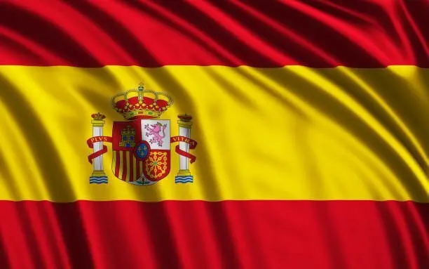High quality 3d render of a waving Spanish flag. Great use for Spain related concepts. Horizontal composition.