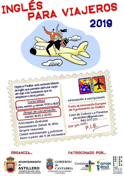 Cartel De Los Nuevos Cursos De 'Ingl&eacute;s Para Viajeros' Del Ayuntamiento De Astillero