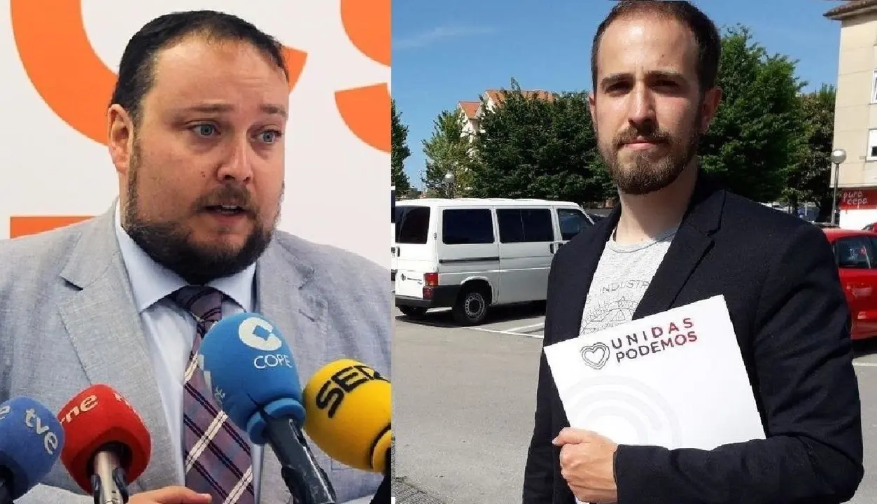 El candidato de Cs Cantabria al Congreso Rub&eacute;n G&oacute;mez y el de Unidas Podemos, Luis del Pi&ntilde;al