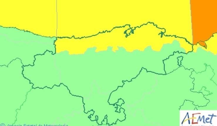 Mapa de avisos activos en Cantabria este lunes