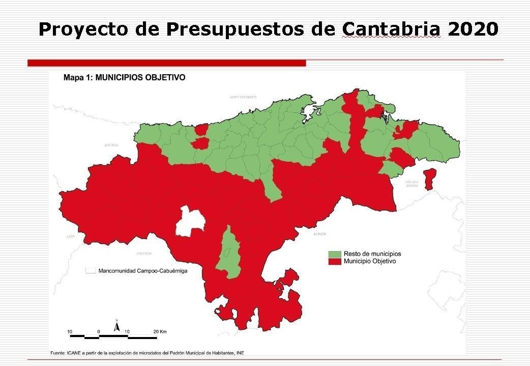 En rojo los municipios en los que serán de aplicación en 2020 las nuevas deducciones en el IRFP para frentar contra la despoblación