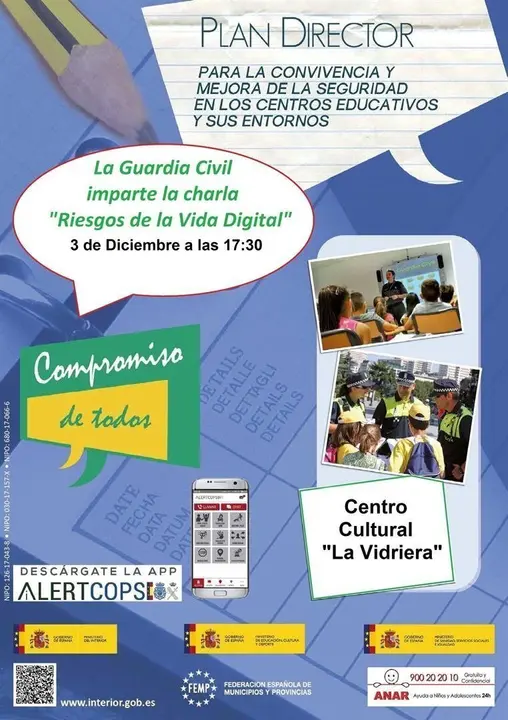 Cartel de la conferencia de la Guardia Civil en La Vidriera sobre los 'Riesgos de la vida digital'