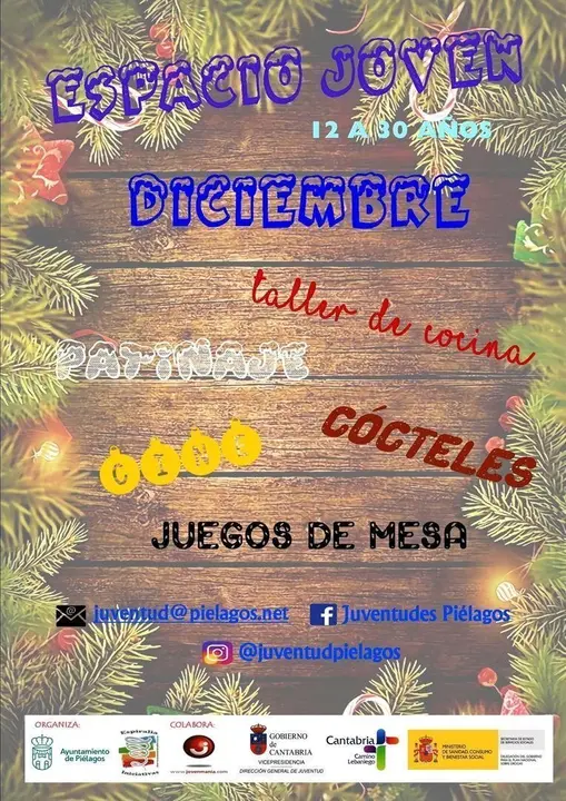 Cartel de las actividades juveniles en Pi&eacute;lagos para diciembre