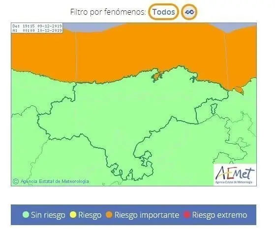 Aviso por oleaje en Cantabria el 10 de diciembre de 2019