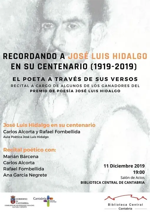 Cartel de la velada po&eacute;tica por el centenario de Jos&eacute; Luis Hidalgo