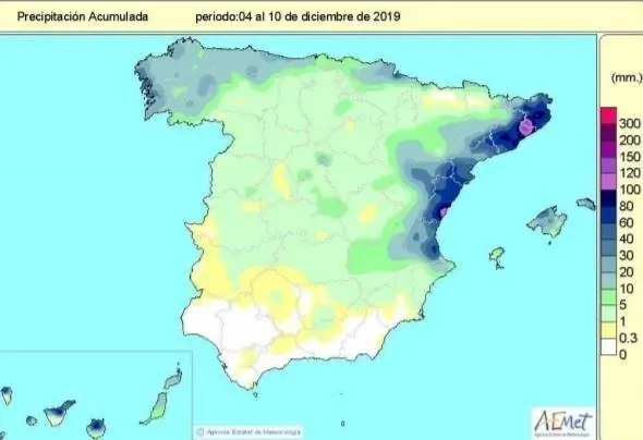 Balance de las precipitaciones acumuladas en el a&ntilde;o hidrol&oacute;gico, que comenz&oacute; el 1 de octubre hasta el 10 de diciembre
