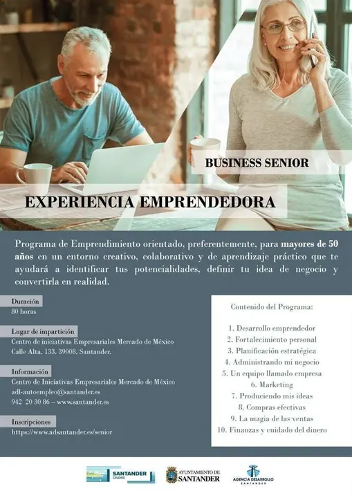 Cartel del taller de emprendimiento para mayores de 50 a&ntilde;os