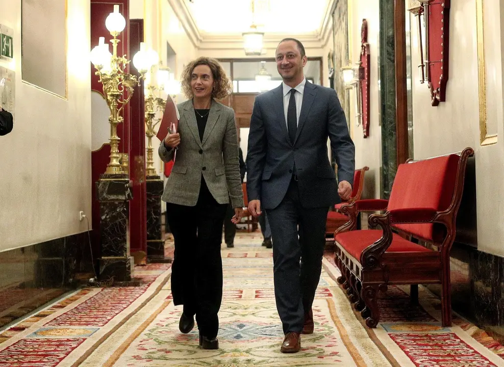 La presidenta del Congreso de los Diputados, Meritxell Batet y el vicepresidente primero, Alfonso Rodr&iacute;guez G&oacute;mez de Celis, a su llegada a la reuni&oacute;n de la Mesa