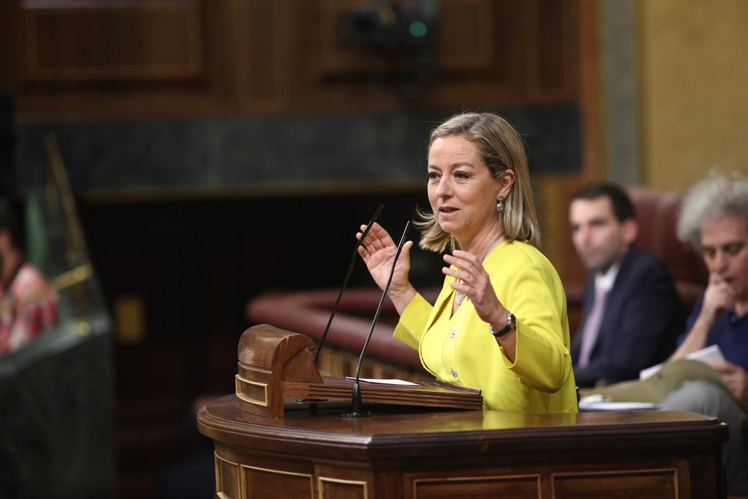 La diputada de Coalición Canaria, Ana Oramas, interviene en el Congreso tras informar Pedro Sánchez de su programa de gobierno