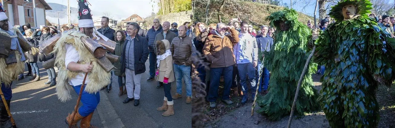 Imagen de la izda: El presidente de Cantabria, Miguel &Aacute;ngel Revilla, y el consejero de Desarrollo Rural, Guillermo Blanco, en La Vijanera, y en la segunda imagen, el vicepresidente y consejero de Cultura, Pablo Zuloaga