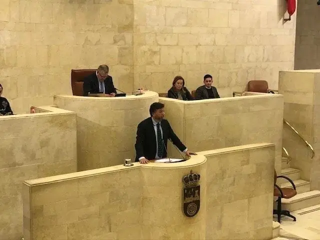 El portavoz de Vox en el Parlamento de Cantabria, Crist&oacute;bal Palacio, interviene en la tribuna del hemiciclo