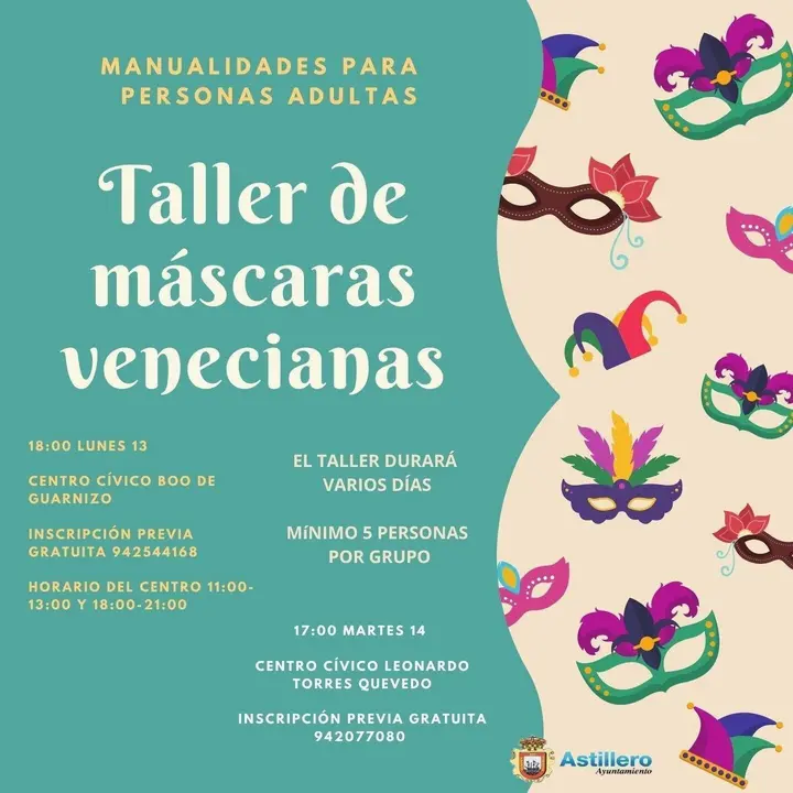 Cartel del taller de m&aacute;scaras venecianas