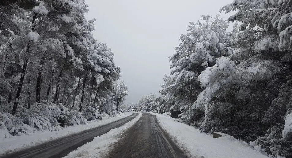Imagen de una carretera nevada en J&aacute;vea (Alicante) 