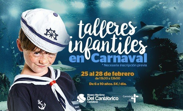 Cartel del taller infantil en el Museo del Cantábrico para Carnaval