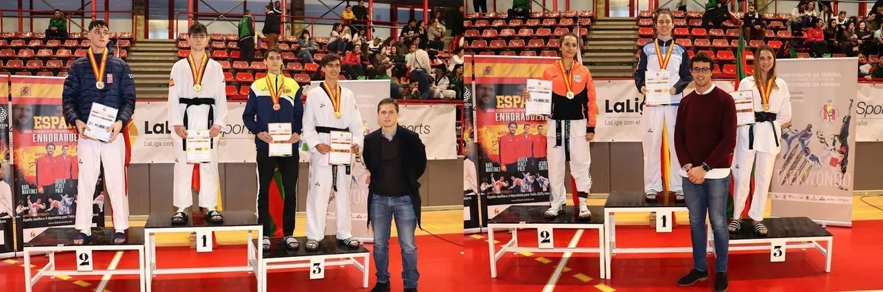 Podio femenino y masculino del Campeonato de Espa&ntilde;a de Taekwondo en Torrelavega.