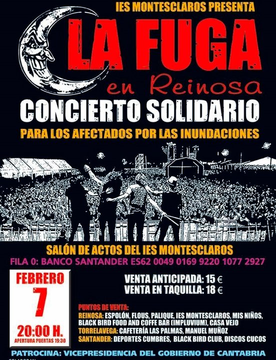 Cartel del concierto solidario de La Fuga en Reinosa