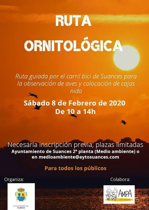 Cartel de la ruta ornitol&oacute;gica organizada por el Ayuntamiento de Suances