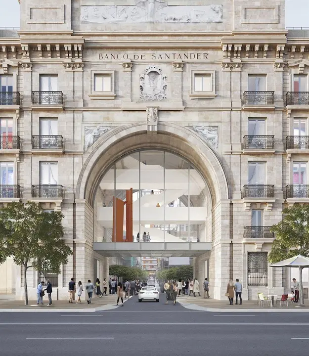 Infograf&iacute;a de la intervenci&oacute;n de David Chipperfield en el arco de la sede social del Banco Santander