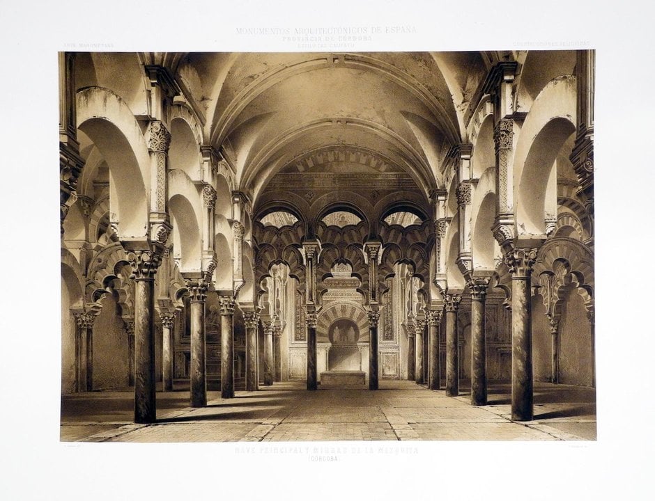 Grabado de la Mezquita de Córdoba, de la exposición 'Monumentos Arquitectónicos de España' que se podrá ver en el Paraninfo de la UC