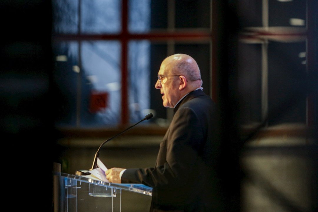 El arzobispo de Madrid, el Cardenal Carlos Osoro, durante su intervención en la apertura del Congreso de los Laicos 2020 en el Pabellón de Cristal de la Casa de Campo de Madrid (España), a 14 de febrero de 2020.