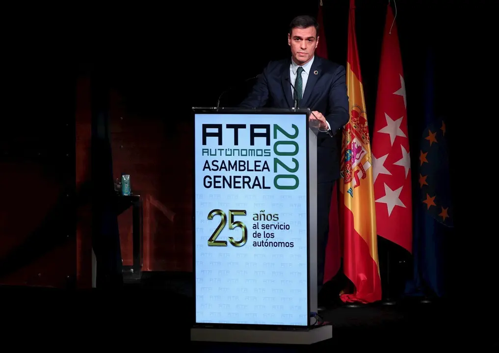 El presidente del Gobierno, Pedro S&aacute;nchez, interviene en el acto de clausura de la Asamblea de elecciones de la Asociaci&oacute;n de Trabajadores Aut&oacute;nomos, en Madrid (Espa&ntilde;a), a 9 de marzo de 2020.