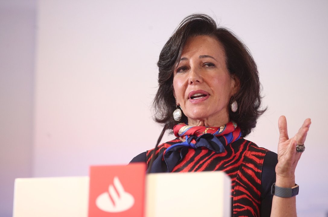 La presidenta del Banco Santander, Ana Botín durante la presentación de los resultados correspondientes al ejercicio 2019, en la Ciudad Grupo Santander, en Boadilla del Monte/Madrid (España)