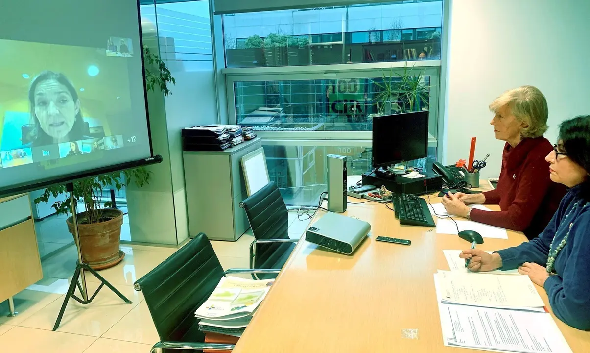 Videoconferencia consejera de Turismo, Marina Lomb&oacute;, con ministra Reyes Maroto