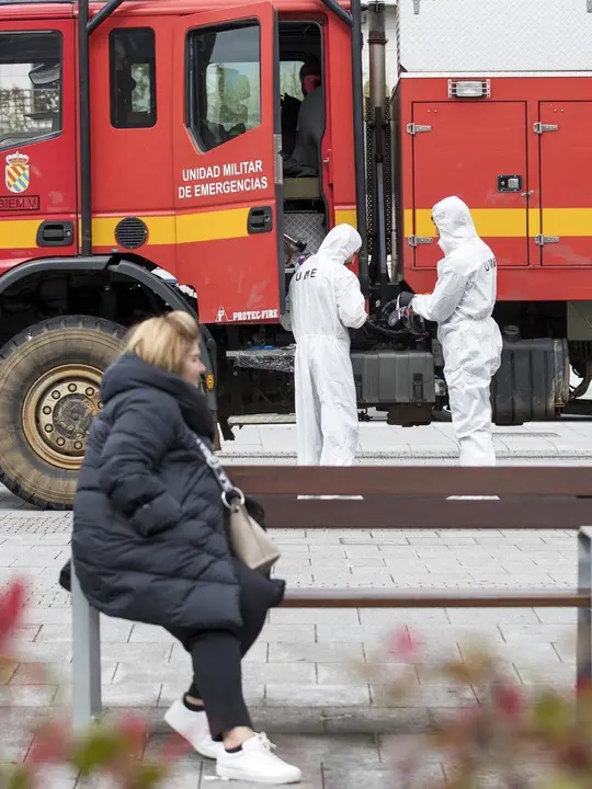 DAVID S. BUSTAMANTE 17/03/2020 SANTANDER/ CANTABRIA La Unidad Militar de Emergencias UME realiza apoyo de seguridad en Santander tras decretarse el Estado de Alerta en Espa&ntilde;a por el Coronavirus COVID-19 