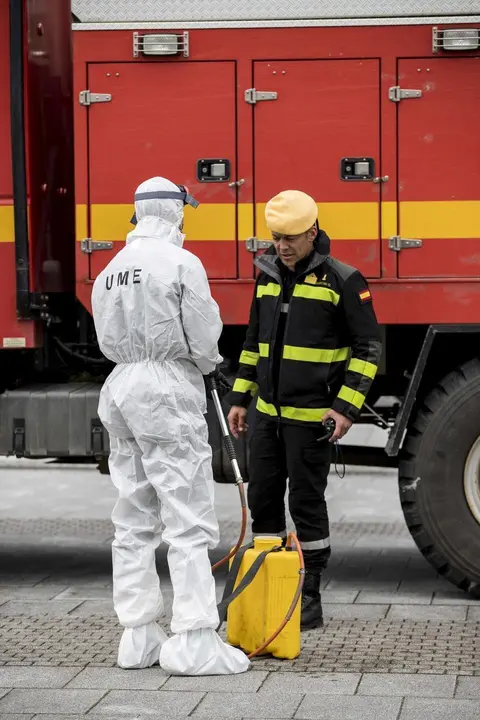 DAVID S. BUSTAMANTE 17/03/2020 SANTANDER/ CANTABRIA La Unidad Militar de Emergencias UME realiza apoyo de seguridad en Santander tras decretarse el Estado de Alerta en Espa&ntilde;a por el Coronavirus COVID-19 