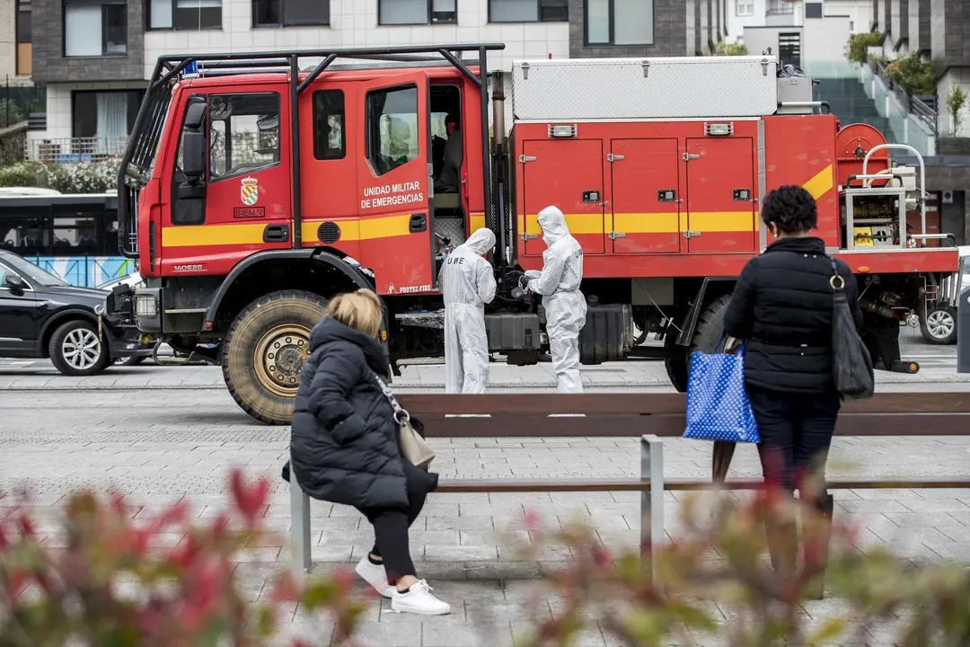 DAVID S. BUSTAMANTE 17/03/2020 SANTANDER/ CANTABRIA La Unidad Militar de Emergencias UME realiza apoyo de seguridad en Santander tras decretarse el Estado de Alerta en Espa&ntilde;a por el Coronavirus COVID-19 