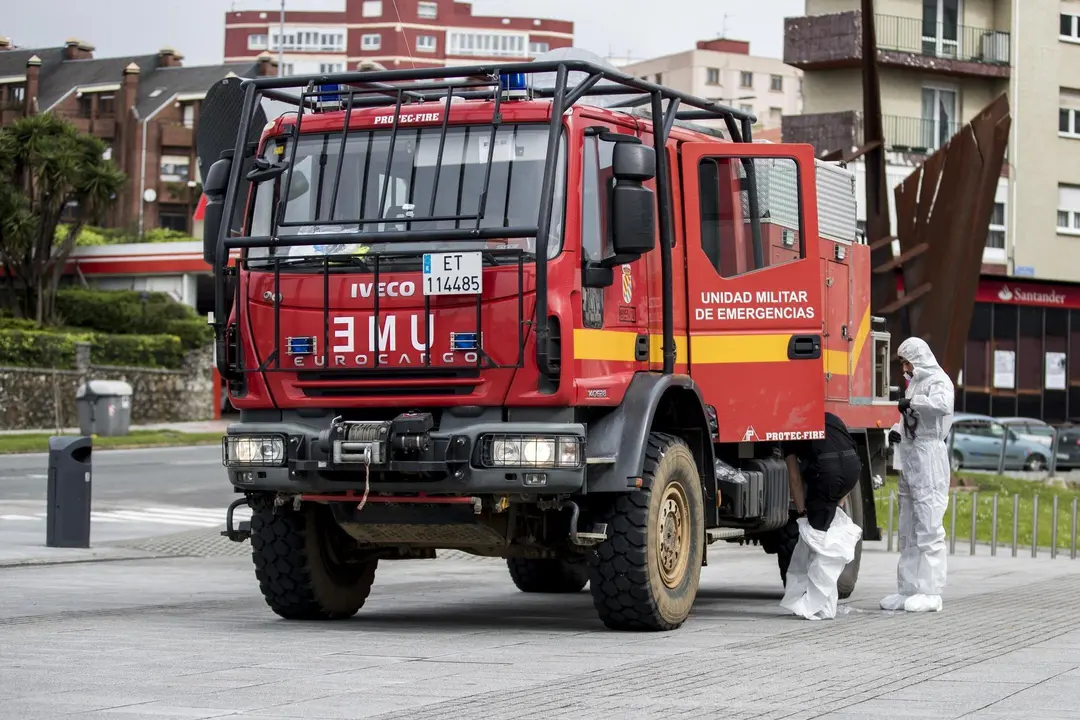 DAVID S. BUSTAMANTE 17/03/2020 SANTANDER/ CANTABRIA La Unidad Militar de Emergencias UME realiza apoyo de seguridad en Santander tras decretarse el Estado de Alerta en Espa&ntilde;a por el Coronavirus COVID-19 
