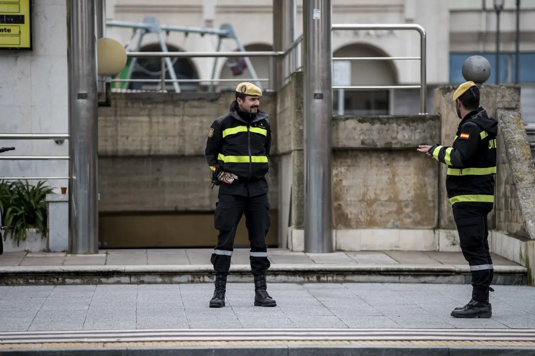 DAVID S. BUSTAMANTE 17/03/2020 SANTANDER/ CANTABRIA La Unidad Militar de Emergencias UME realiza apoyo de seguridad en Santander tras decretarse el Estado de Alerta en Espa&ntilde;a por el Coronavirus COVID-19 