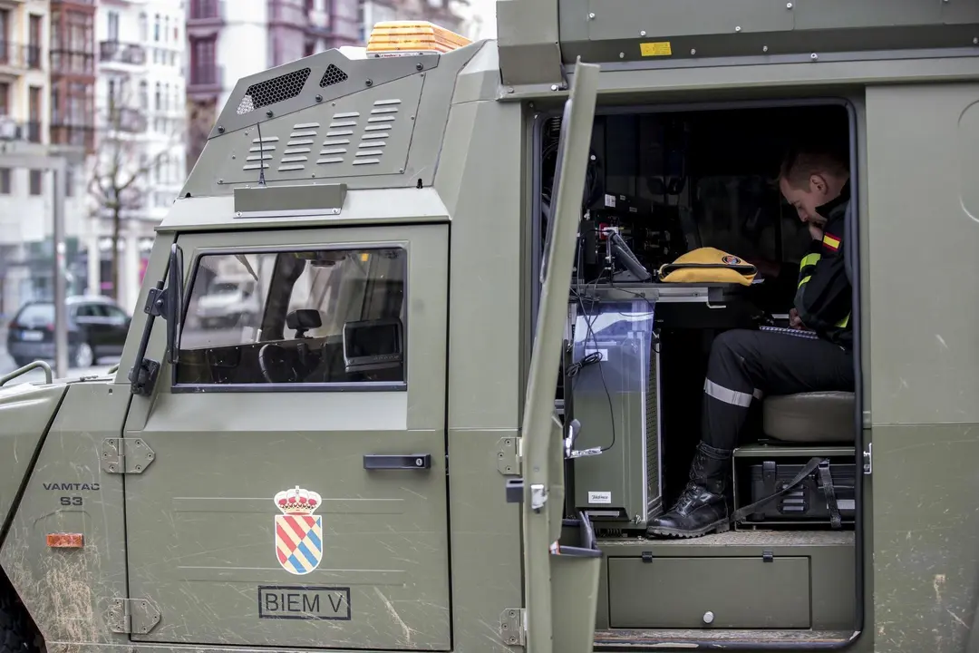 DAVID S. BUSTAMANTE 17/03/2020 SANTANDER/ CANTABRIA La Unidad Militar de Emergencias UME realiza apoyo de seguridad en Santander tras decretarse el Estado de Alerta en Espa&ntilde;a por el Coronavirus COVID-19 