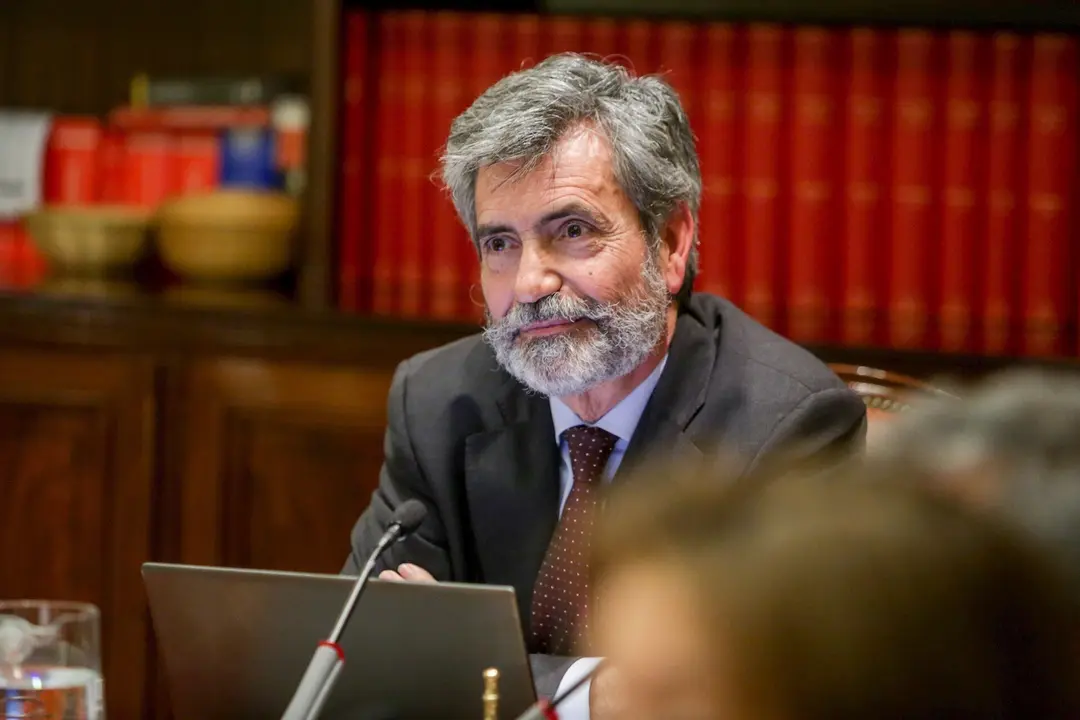 El presidente del Consejo General del Poder Judicial y del Tribunal Supremo (CGPJ), Carlos Lesmes, preside el pleno del CGPJ que se pronunciar&aacute; sobre la propuesta de nombramiento de la exministra de Justicia Dolores Delgado para el cargo de fiscal general